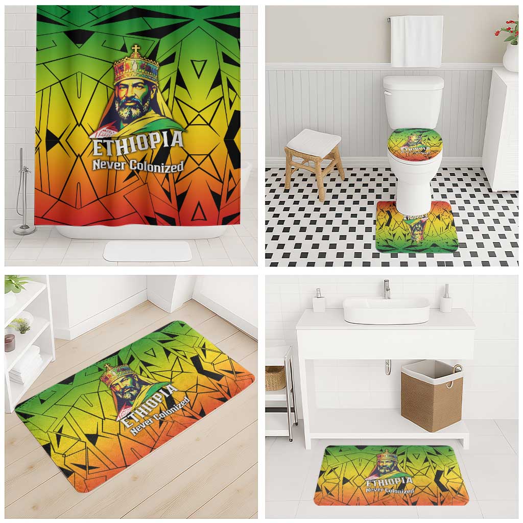 Menelik II Bathroom Set with Crowned Portrait, Ethiopia Never Colonized Text and Pan-African Abstract - African Pride