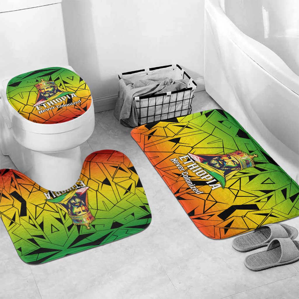 Menelik II Bathroom Set with Crowned Portrait, Ethiopia Never Colonized Text and Pan-African Abstract - African Pride
