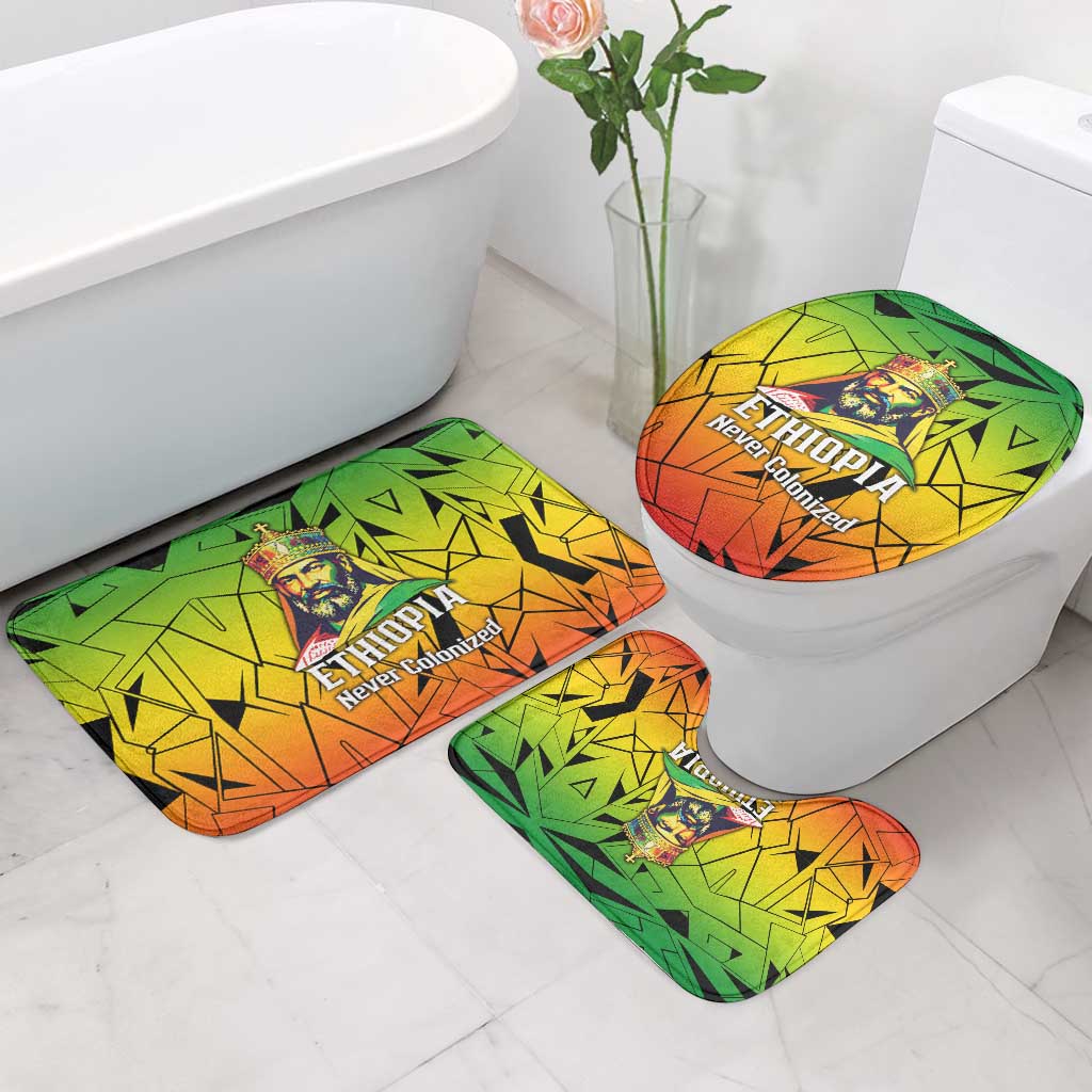 Menelik II Bathroom Set with Crowned Portrait, Ethiopia Never Colonized Text and Pan-African Abstract - African Pride