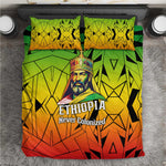 Menelik II Bedding Set with Crowned Portrait, Ethiopia Never Colonized Text and Pan-African Abstract - African Pride