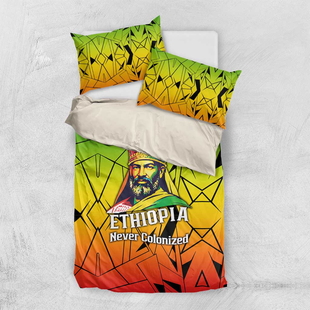 Menelik II Bedding Set with Crowned Portrait, Ethiopia Never Colonized Text and Pan-African Abstract - African Pride