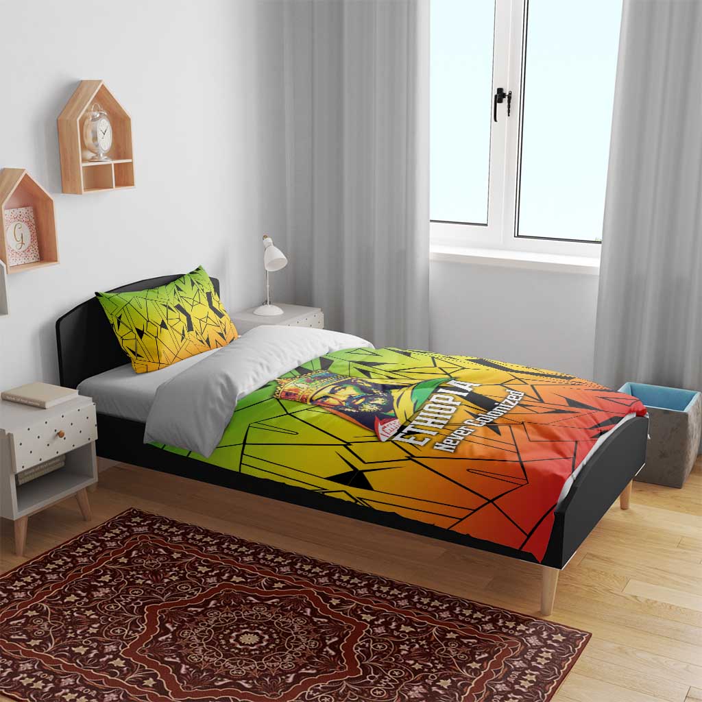 Menelik II Bedding Set with Crowned Portrait, Ethiopia Never Colonized Text and Pan-African Abstract - African Pride