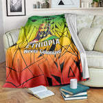 Menelik II Blanket with Crowned Portrait, Ethiopia Never Colonized Text and Pan-African Abstract - African Pride