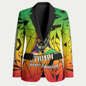 Menelik II Blazer with Crowned Portrait, Ethiopia Never Colonized Text and Pan-African Abstract - African Pride