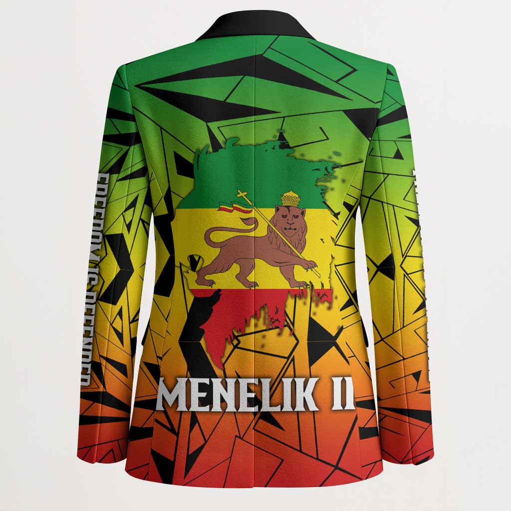 Menelik II Blazer with Crowned Portrait, Ethiopia Never Colonized Text and Pan-African Abstract - African Pride