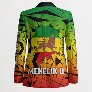 Menelik II Blazer with Crowned Portrait, Ethiopia Never Colonized Text and Pan-African Abstract - African Pride