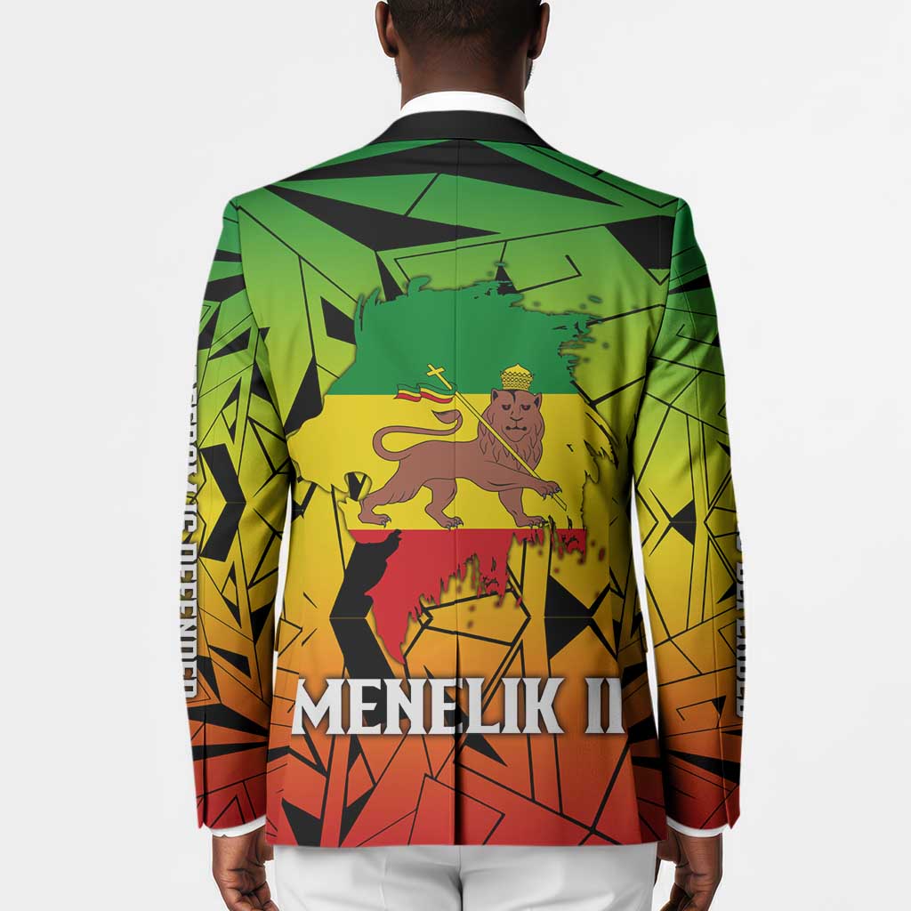 Menelik II Blazer with Crowned Portrait, Ethiopia Never Colonized Text and Pan-African Abstract - African Pride