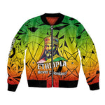 Menelik II Bomber Jacket with Crowned Portrait, Ethiopia Never Colonized Text and Pan-African Abstract - African Pride