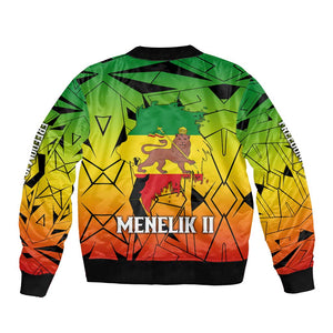 Menelik II Bomber Jacket with Crowned Portrait, Ethiopia Never Colonized Text and Pan-African Abstract - African Pride