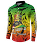 Menelik II Button Sweatshirt with Crowned Portrait, Ethiopia Never Colonized Text and Pan-African Abstract