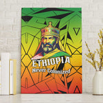 Menelik II Canvas Wall Art with Crowned Portrait, Ethiopia Never Colonized Text and Pan-African Abstract - African Pride