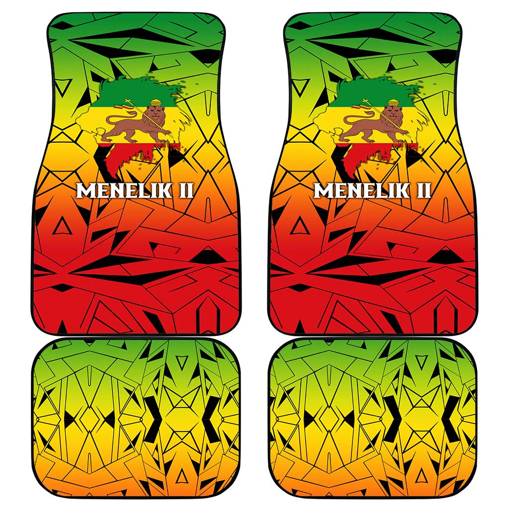 Menelik II Car Mats with Crowned Portrait, Ethiopia Never Colonized Text and Pan-African Abstract - African Pride