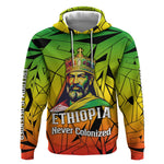 Menelik II Hoodie with Crowned Portrait, Ethiopia Never Colonized Text and Pan-African Abstract - African Pride