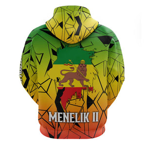 Menelik II Hoodie with Crowned Portrait, Ethiopia Never Colonized Text and Pan-African Abstract - African Pride