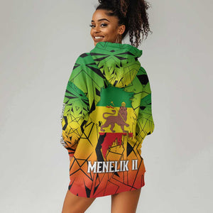 Menelik II Hoodie Dress with Crowned Portrait, Ethiopia Never Colonized Text and Pan-African Abstract - African Pride