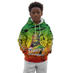 Menelik II Kid Hoodie with Crowned Portrait, Ethiopia Never Colonized Text and Pan-African Abstract - African Pride