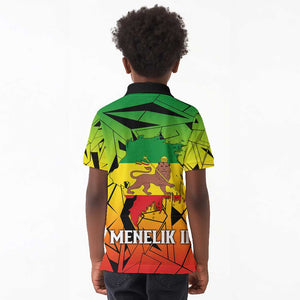 Menelik II Kid Polo Shirt with Crowned Portrait, Ethiopia Never Colonized Text and Pan-African Abstract - African Pride