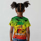 Menelik II Kid T shirt with Crowned Portrait, Ethiopia Never Colonized Text and Pan-African Abstract - African Pride