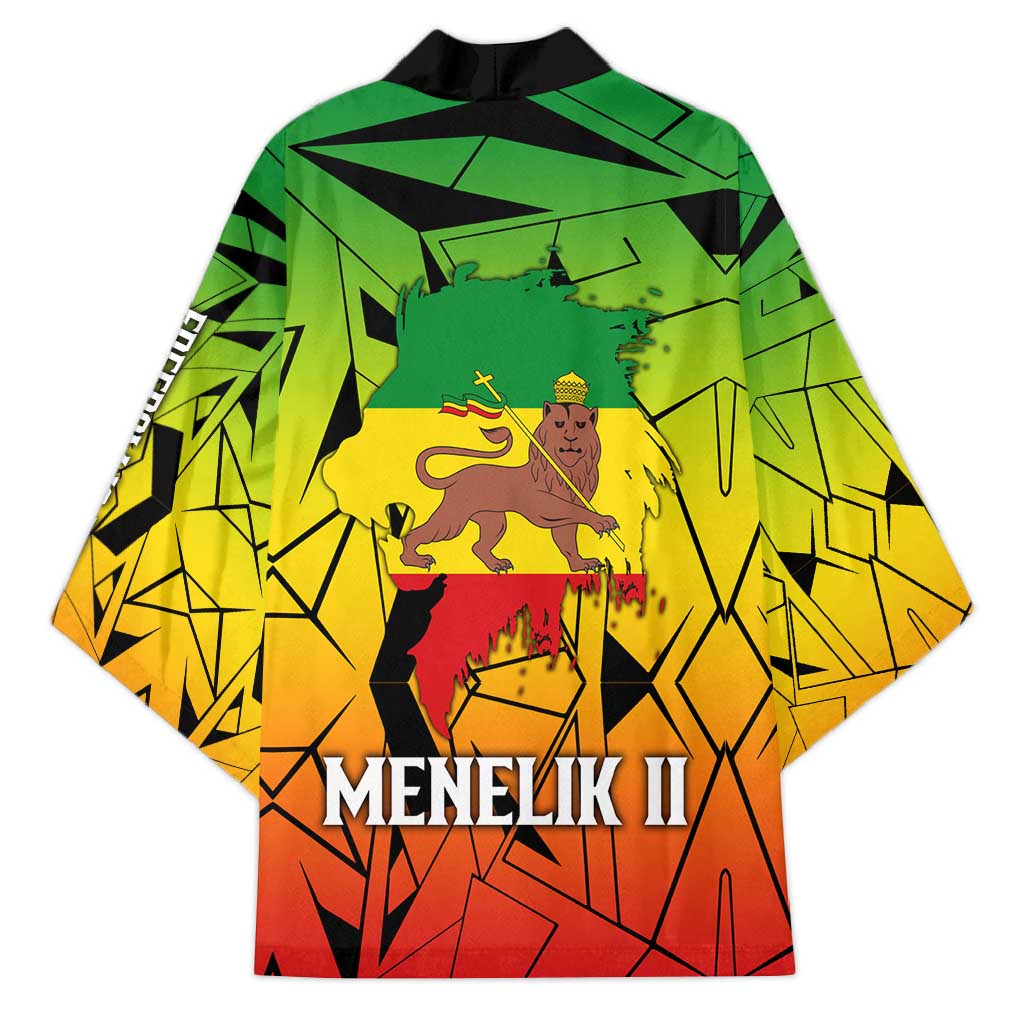 Menelik II Kimono with Crowned Portrait, Ethiopia Never Colonized Text and Pan-African Abstract - African Pride