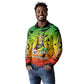 Menelik II Long Sleeve Polo Shirt with Crowned Portrait, Ethiopia Never Colonized Text and Pan-African Abstract - African Pride