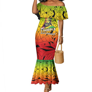 Menelik II Mermaid Dress with Crowned Portrait, Ethiopia Never Colonized Text and Pan-African Abstract - African Pride