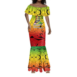 Menelik II Mermaid Dress with Crowned Portrait, Ethiopia Never Colonized Text and Pan-African Abstract - African Pride