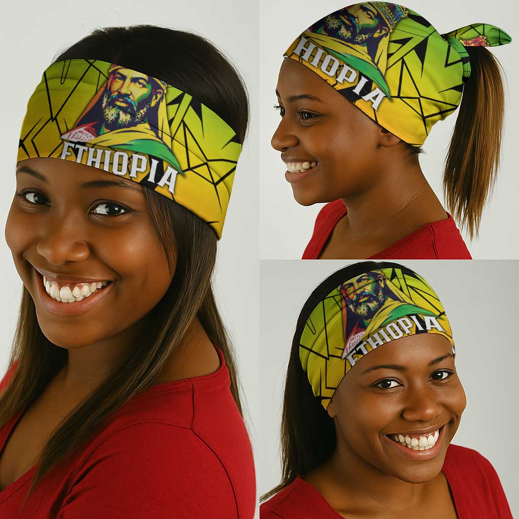 Menelik II Neck Gaiter with Crowned Portrait, Ethiopia Never Colonized Text and Pan-African Abstract - African Pride