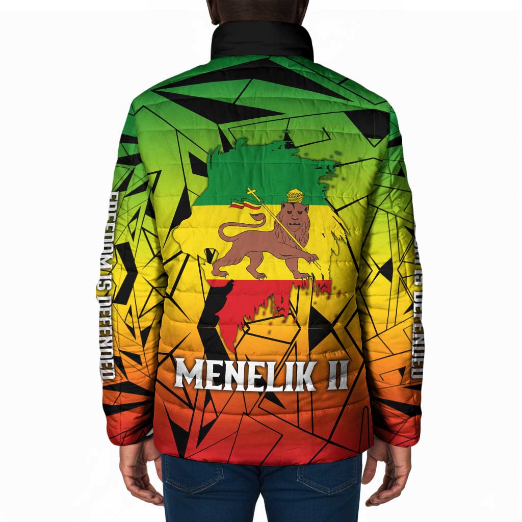 Menelik II Padded Jacket with Crowned Portrait, Ethiopia Never Colonized Text and Pan-African Abstract - African Pride