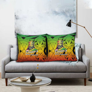 Menelik II Pillow Cover with Crowned Portrait, Ethiopia Never Colonized Text and Pan-African Abstract - African Pride