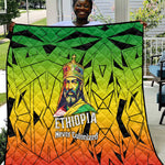 Menelik II Quilt with Crowned Portrait, Ethiopia Never Colonized Text and Pan-African Abstract - African Pride