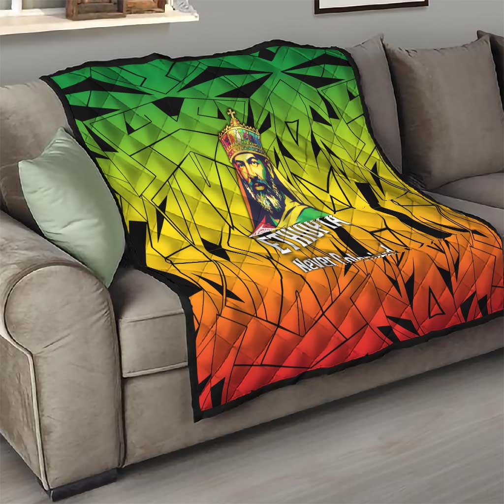 Menelik II Quilt with Crowned Portrait, Ethiopia Never Colonized Text and Pan-African Abstract - African Pride