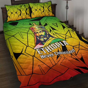 Menelik II Quilt Bed Set with Crowned Portrait, Ethiopia Never Colonized Text and Pan-African Abstract - African Pride