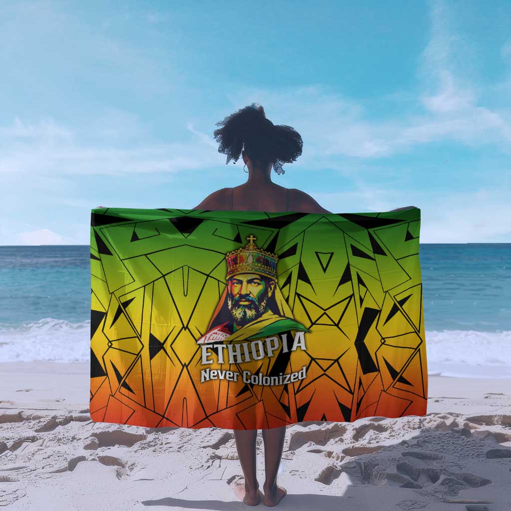 Menelik II Sarong with Crowned Portrait, Ethiopia Never Colonized Text and Pan-African Abstract - African Pride