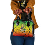 Menelik II Shoulder Handbag with Crowned Portrait, Ethiopia Never Colonized Text and Pan-African Abstract - African Pride