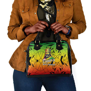Menelik II Shoulder Handbag with Crowned Portrait, Ethiopia Never Colonized Text and Pan-African Abstract - African Pride