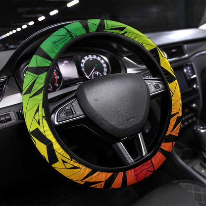 Menelik II Steering Wheel Cover with Crowned Portrait, Ethiopia Never Colonized Text and Pan-African Abstract - African Pride