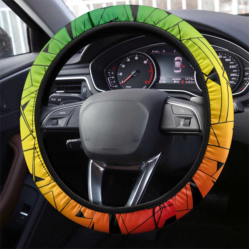 Menelik II Steering Wheel Cover with Crowned Portrait, Ethiopia Never Colonized Text and Pan-African Abstract - African Pride