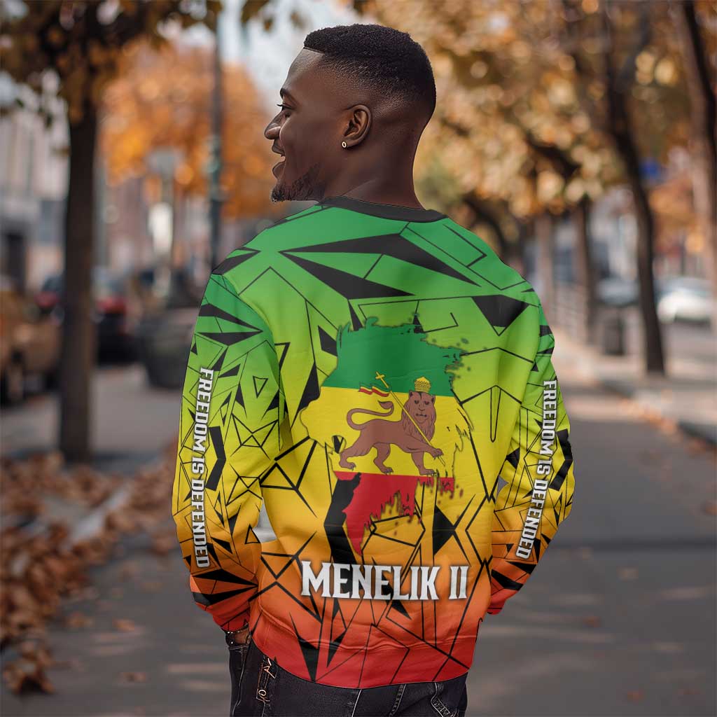 Menelik II Sweatshirt with Crowned Portrait, Ethiopia Never Colonized Text and Pan-African Abstract - African Pride