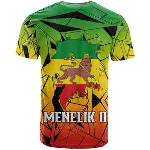 Menelik II T shirt with Crowned Portrait, Ethiopia Never Colonized Text and Pan-African Abstract - African Pride