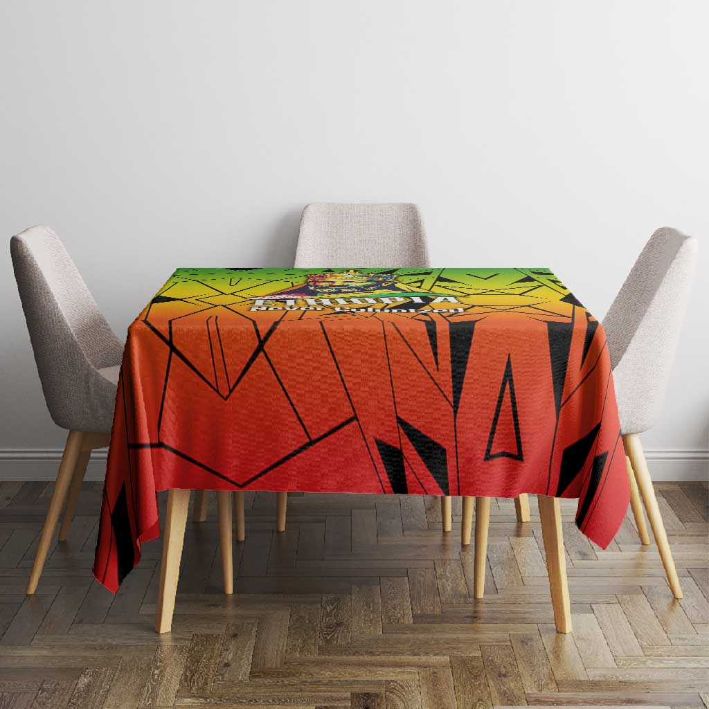 Menelik II Tablecloth with Crowned Portrait, Ethiopia Never Colonized Text and Pan-African Abstract - African Pride