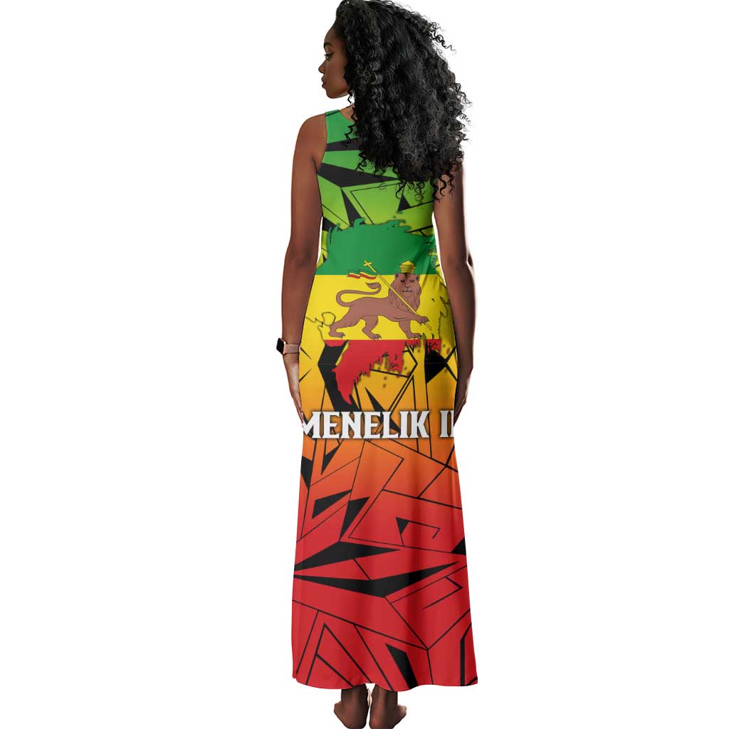 Menelik II Tank Maxi Dress with Crowned Portrait, Ethiopia Never Colonized Text and Pan-African Abstract - African Pride