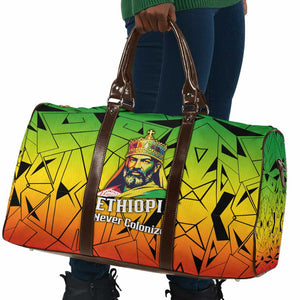 Menelik II Travel Bag with Crowned Portrait, Ethiopia Never Colonized Text and Pan-African Abstract - African Pride