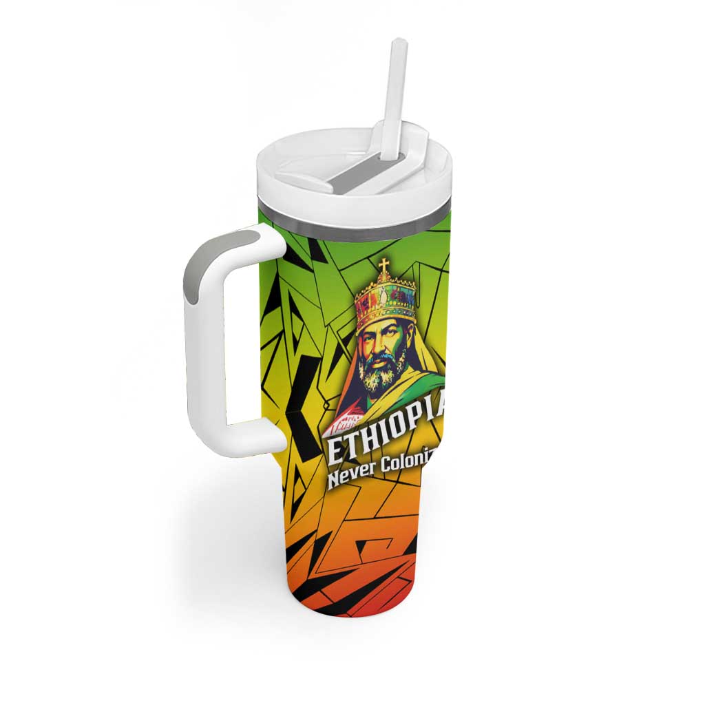 Menelik II Tumbler With Handle with Crowned Portrait, Ethiopia Never Colonized Text and Pan-African Abstract - African Pride