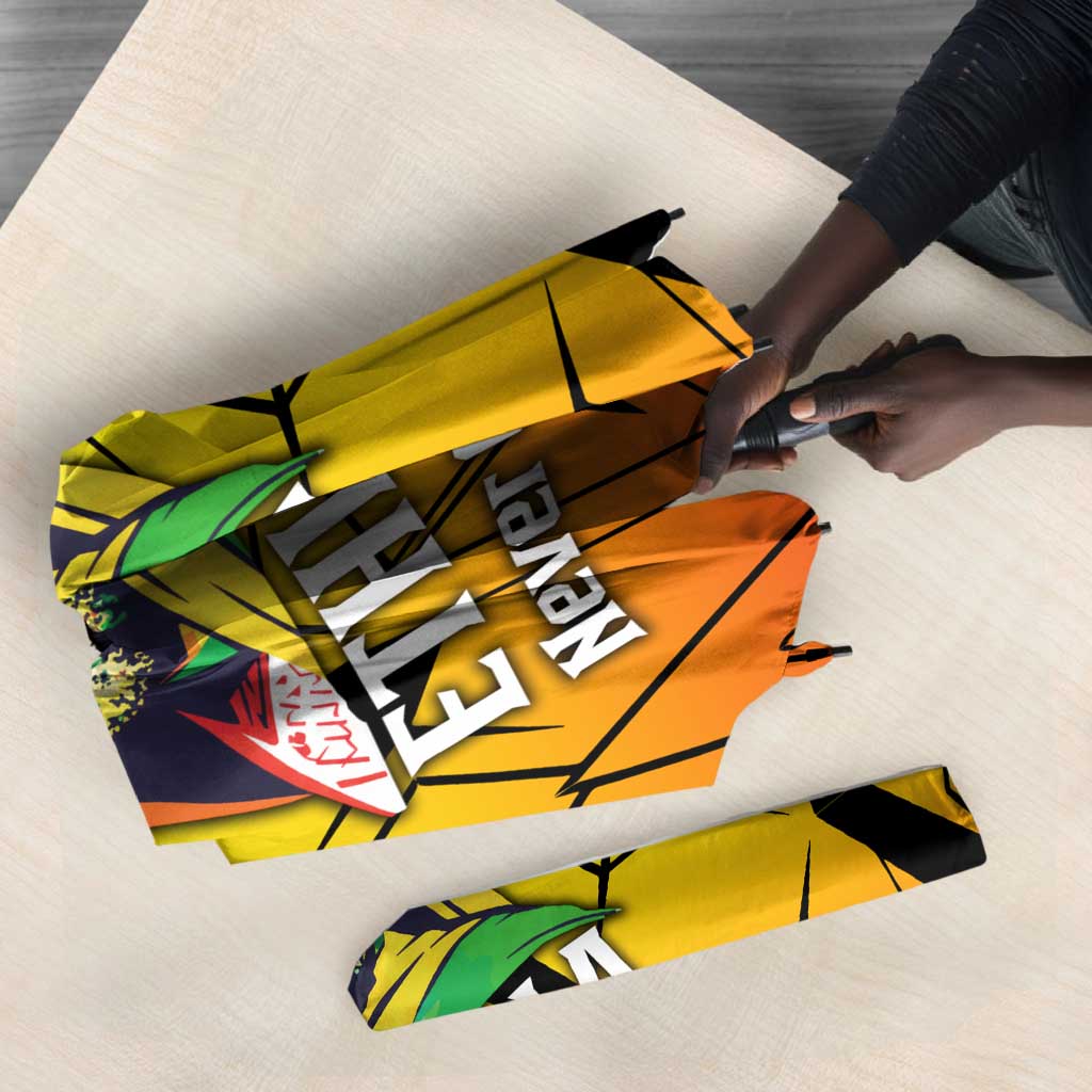 Menelik II Umbrella with Crowned Portrait, Ethiopia Never Colonized Text and Pan-African Abstract - African Pride