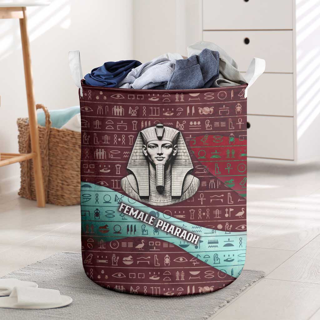 Hatshepsut Laundry Basket with Pharaoh Bust Illustration, Female Pharaoh Title and Egyptian Hieroglyph - African Pride