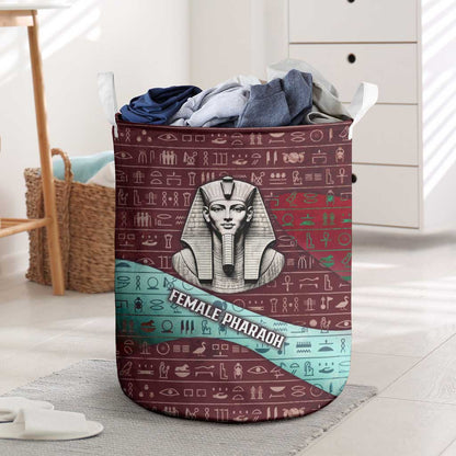 Hatshepsut Laundry Basket with Pharaoh Bust Illustration, Female Pharaoh Title and Egyptian Hieroglyph - African Pride