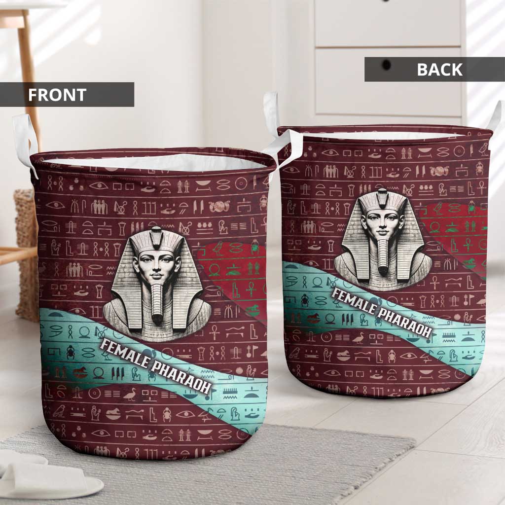 Hatshepsut Laundry Basket with Pharaoh Bust Illustration, Female Pharaoh Title and Egyptian Hieroglyph - African Pride