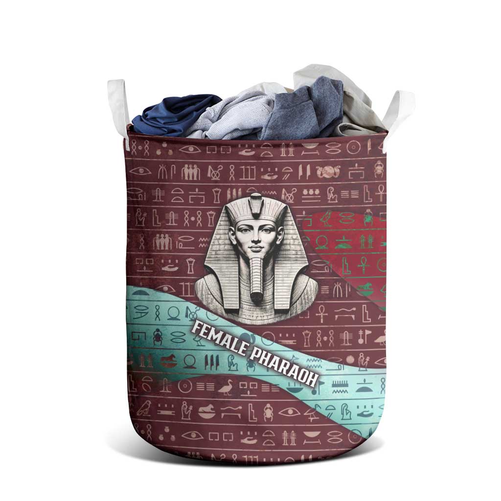 Hatshepsut Laundry Basket with Pharaoh Bust Illustration, Female Pharaoh Title and Egyptian Hieroglyph - African Pride