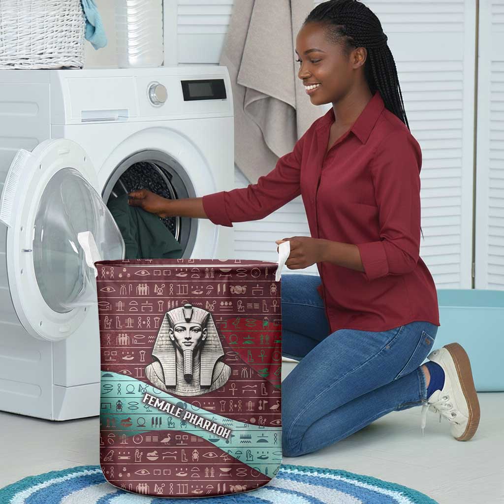 Hatshepsut Laundry Basket with Pharaoh Bust Illustration, Female Pharaoh Title and Egyptian Hieroglyph - African Pride