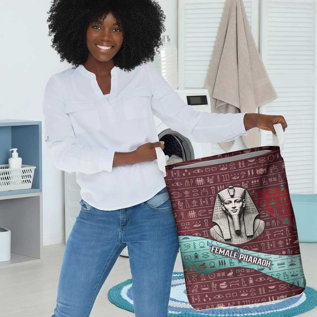 Hatshepsut Laundry Basket with Pharaoh Bust Illustration, Female Pharaoh Title and Egyptian Hieroglyph - African Pride